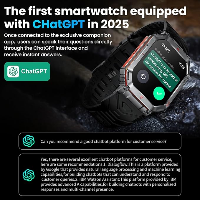 GPS Military Smart Watch for Men，GPT Voice Assistant，Smartwatch with LED Flashlight，2.01" HD Display Bluetooth Call，Fitness Tracke with Multiple Sports Modes，Compatible with Android & iOS