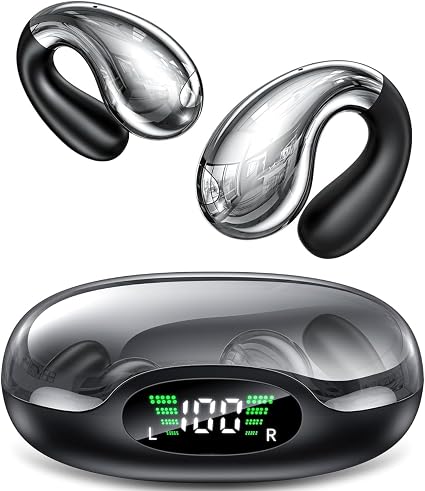 Boytond Ultra Open Ear Earbuds - Clip on Earbuds, Open Ear Headphones with Comfortable Bone Conduction Design, Waterproof Build for Running, Gym Workouts and Outdoor Sports,Crystal Black