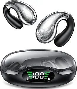 Boytond Ultra Open Ear Earbuds - Clip on Earbuds, Open Ear Headphones with Comfortable Bone Conduction Design, Waterproof Build for Running, Gym Workouts and Outdoor Sports,Crystal Black