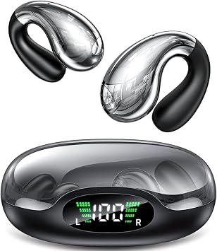 Boytond Ultra Open Ear Earbuds - Clip on Earbuds, Open Ear Headphones with Comfortable Bone Conduction Design, Waterproof Build for Running, Gym Workouts and Outdoor Sports,Crystal Black