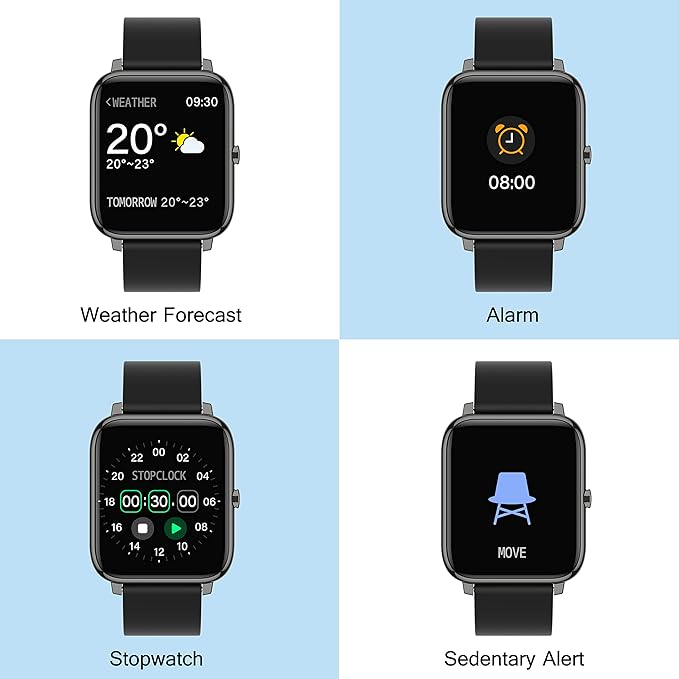 Popglory Smart Watch, Smartwatch with Blood Pressure, Blood Oxygen Monitor, Fitness Tracker with Heart Rate Monitor, Full Touch Fitness Watch for Android & iOS for Men Women (Black)