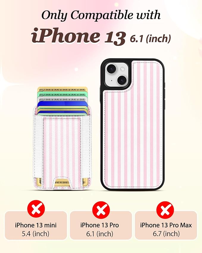 Shorogyt for iPhone 13 Wallet Case - Fits 5 Cards, Compatible with Magsafe Detachable Magnetic Credit Card Holder Leather Cardholder Cute Phone Cover Women Girls for Apple 13, Striped