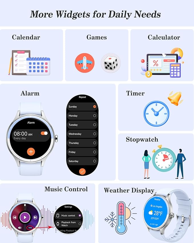 Smart Watch for Women, Ladies & Men, 1.27'' Fitness Watch [41mm case] with Call Receive/Dial, Heart Rate/Stress/Sleep Monitor, AI Voice, IP68 Waterproof Smartwatch with Calendar, Calculator, Games