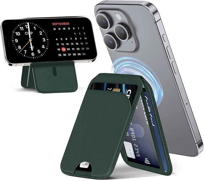Mag-Safe Wallet Strongest Magnetic Lightweight Phone Wallet Stand Adjustable Leather Card Holder for iPhone 17/16/15/14/13/12 Series, Not for iPhone 13/12 Mini (Green)