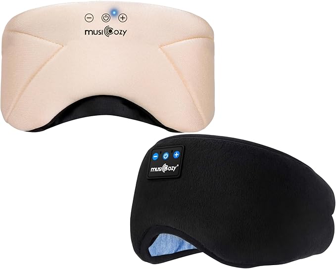 MUSICOZY Bluetooth 5.4 Sleep Headphones Bundle, Zipper Washable Eye Mask with HD Stereo Speakers Bluetooth Sleep Mask, 14H Playtime Wireless Music Headphones for Side Sleepers, Travel, Relaxation