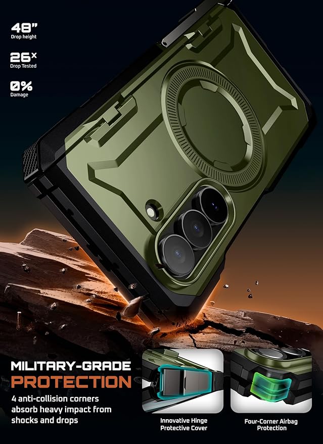 SUPCASE for Samsung Galaxy Z Fold 7 Case with Kickstand (UB Grip), [Built-in Tempered Glass Screen Protector] [Hinge Coverage] Military-Grade Protection Phone Case, Guldan
