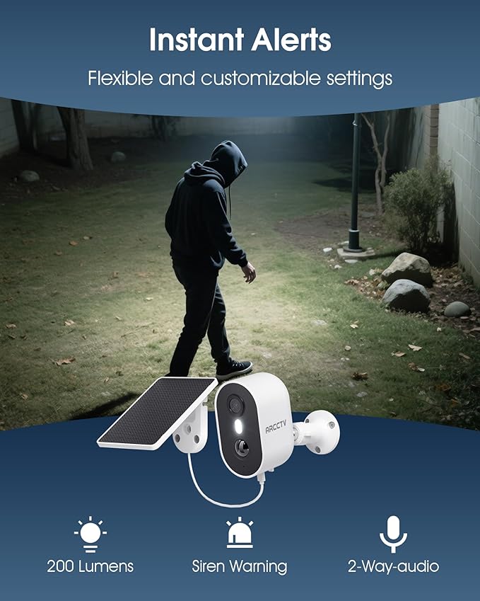 Security Camera Wireless Outdoor, 4MP Recharge Battery Powered WiFi Camera with Solar Panel, Motion Detection, Color Night Vision, 2-Way-Audio, 2.4G/5G Dual Band WiFi (2 Pack)