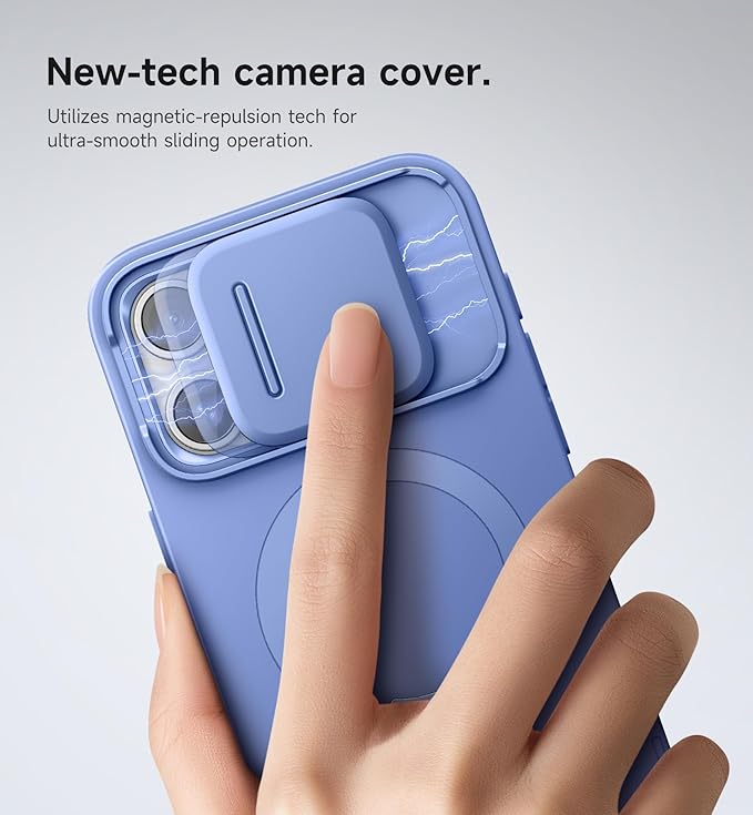 SURITCH for iPhone 15 Pro Max Case with Magnetic Camera Slide Cover and Adjustable Kickstand, Compatible with MagSafe, Shockproof Bumper Case Slim Protective Cover 6.7 Inch, Starlight Blue