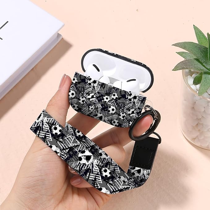 for Airpods Pro Case, Cute Cool Football Pattern TPU Soft Cases for Airpods Pro Case 1st Gen, Shockproof for Airpods Pro 2019 Case Men Women with Cleaner Kit & Keychain, Black