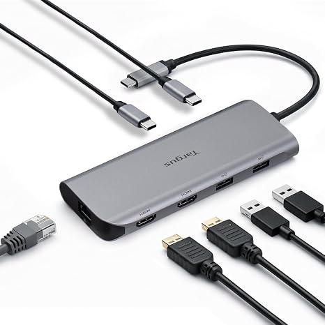 Targus Dual Video Mobile Dock with 140W EPR Power Pass-Through, Dual HDMI 4K@60Hz, 2X USB-C & 2X USB-A 10Gbps, Gigabit Ethernet, EcoSmart Design DOCK427GL