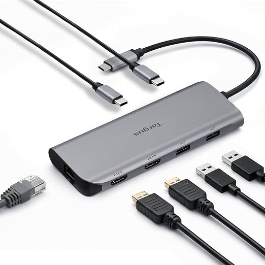 Targus Dual Video Mobile Dock with 140W EPR Power Pass-Through, Dual HDMI 4K@60Hz, 2X USB-C & 2X USB-A 10Gbps, Gigabit Ethernet, EcoSmart Design DOCK427GL