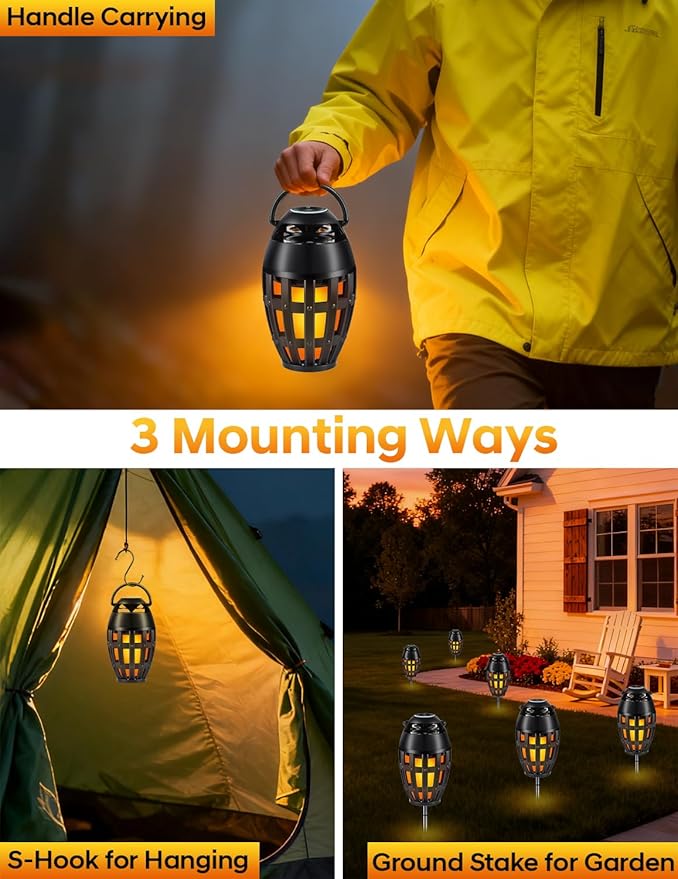Outdoor Bluetooth Speakers with LED Flame Effect & Color Changing, IPX6 Waterproof, Bluetooth 5.3, USB Charging, Gifts for Men/Women, Torch Atmosphere Speaker for Patio/Garden/Party/Camping（2 Pack）