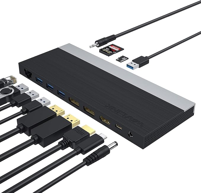 WAVLINK USB C Docking Station,13-in-1 Triple Display Type C Hub Adapter with HDMI,2 DisplayPort,Ethernet,4 USB 3.0,USB-C,SD/TF Card Reader,Phone Jack,DC Jack, PD 100W for Mac Windows and More - Image 8