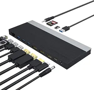 WAVLINK USB C Docking Station,13-in-1 Triple Display Type C Hub Adapter with HDMI,2 DisplayPort,Ethernet,4 USB 3.0,USB-C,SD/TF Card Reader,Phone Jack,DC Jack, PD 100W for Mac Windows and More - Image 1