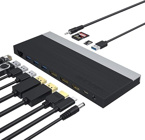 WAVLINK USB C Docking Station,13-in-1 Triple Display Type C Hub Adapter with HDMI,2 DisplayPort,Ethernet,4 USB 3.0,USB-C,SD/TF Card Reader,Phone Jack,DC Jack, PD 100W for Mac Windows and More - Image 3