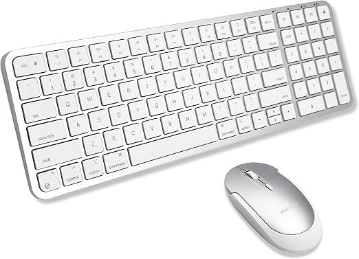 Macally Bluetooth Mac Keyboard and Mouse (Compact, Multi Device, Rechargeable) - Wireless Apple Keyboard and Mouse Combo - for Mac mini/Studio, MacBook Pro/Air, iMac, iPad, iPhone - Silver