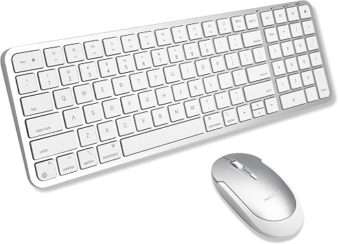 Macally Bluetooth Mac Keyboard and Mouse (Compact, Multi Device, Rechargeable) - Wireless Apple Keyboard and Mouse Combo - for Mac mini/Studio, MacBook Pro/Air, iMac, iPad, iPhone - Silver