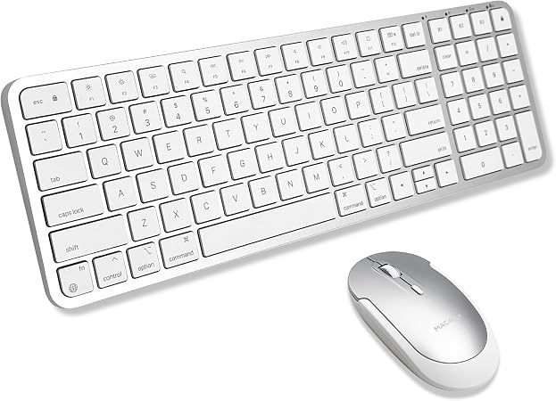 Macally Bluetooth Mac Keyboard and Mouse (Compact, Multi Device, Rechargeable) - Wireless Apple Keyboard and Mouse Combo - for Mac mini/Studio, MacBook Pro/Air, iMac, iPad, iPhone - Silver