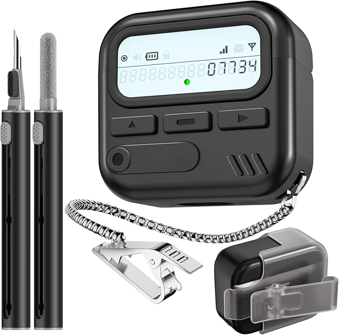 (with Safety Lock) Pager Cases for AirPods 4 Case Cover 2024 with Cleaner Kit,Sturdy Hard PC Protective for Apple AirPods 4th Generation Case for Men Women,AirPods 4 Accessories with Keychain-Black