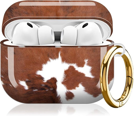 Compatible with AirPod Pro 3 (2025),Cute Case Cover for Women & Men, Full Protection Shockproof Hard Case with Keychain, Wireless Charging Case Accessories(Cow Hide)