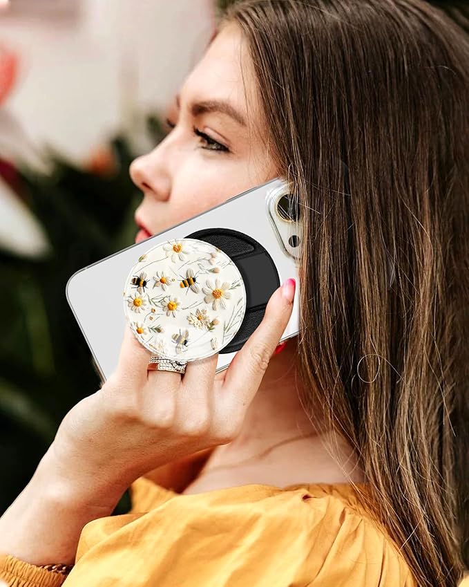 Kidcube Magnetic Phone Grip Compatible with Magsafe - Cell Phone Grip Stand Ring Holder Magnet Kickstand Removable Accessories for iPhone 16 Pro Max/16/15/14/13/12 Series Cute Girly Bee Flowers