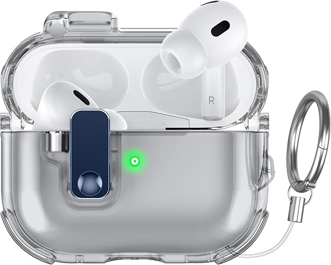 Clear Case for AirPods Pro 2 Case Cover with Lock Safety&Pop Up [Military Shockproof]Anti-Yellow Transparent Wireless Charging for AirPods Pro 2nd/1st Generation Case with Keychain,Clear Black