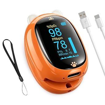 Kids Pulse Oximeter Made for Small Fingers, USB-C Rechargeable for Sports & Aviation Use Only