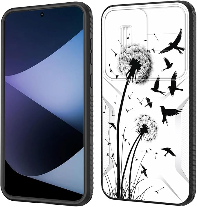 for Galaxy A35 5G Case Built in Slide Camera Lens Cover,Heavy Duty Shockproof Protection Dual Layer Case for Samsung Galaxy A35 5G 6.6 inch 2024,Dandelions and Birds