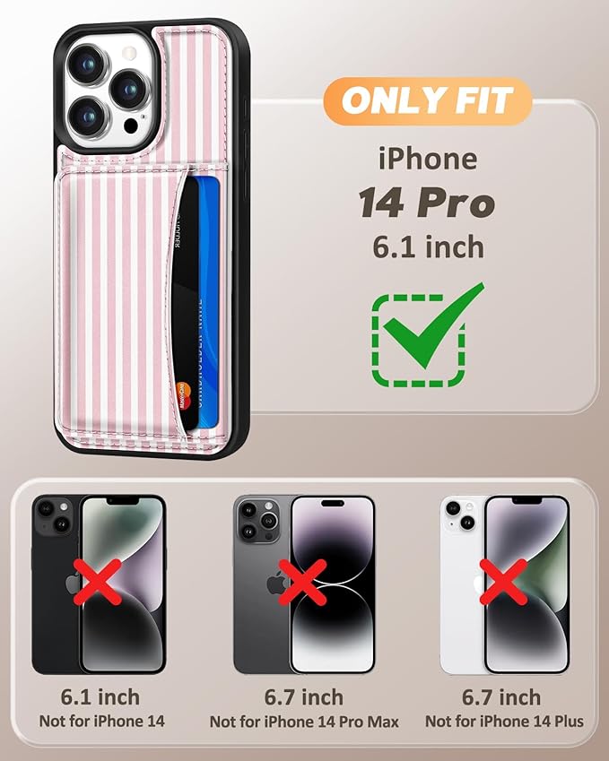 for iPhone 14 Pro Case with Wallet - Fits 4 Card Slots, Compatible with MagSafe for Women Aesthetic Durable PU Leather Credit Card Holder Kickstand Phone Cover for Apple 14 Pro, Stripe