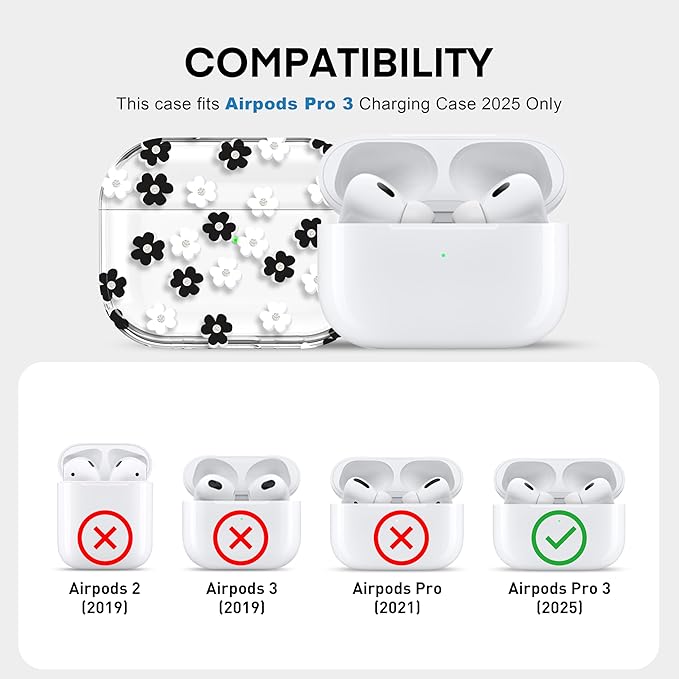 Maxjoy for AirPods Pro 3rd Generation Case, Clear Flower AirPods Pro 3 Case for Women Girly Cute Soft AirPod Pro 3 Cover with Keychain Strap for AirPod Pro 3rd Gen Cover 2025, Floral