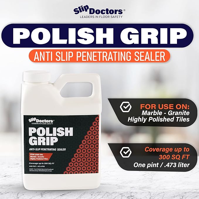 SlipDoctors Polish Grip Non-Slip Floor Coating and Sealant for Highly Polished Marble, Granite and Tiles, Pint, Clear