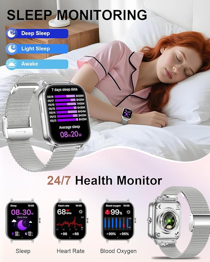 Smart Watches for Women,1.85'' HD Smartwatch with 30 Day+Battery Life Make/Answer Calls,Heart Rate/SpO2/Sleep Monitor, 120+ Sports IP68 Fitness Tracker for Android iOS(1000mAh,4 Bands,Silver)