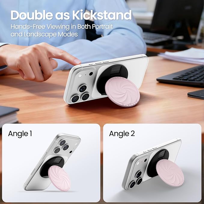 ORNARTO Vortuxe for MagSafe Phone Grip with Kickstand, Soft Liquid Silicone Finger Loop Grip, Phone Ring Holder for Back of Phone, Premium Build & Comfy Touch, Chalk Pink