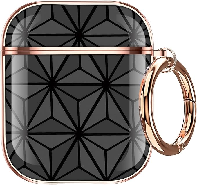 Maxjoy for AirPods 2nd Generation Case, Unique Design Hard Protective Shockproof Airpods Case Cover with Keychain Compatible with Apple AirPods 1st and 2nd Charging Case for Women Men,Black Triangle
