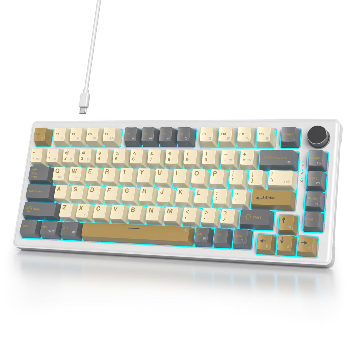 75% Wired Gaming Keyboard, Hot Swappable Gasket Mount, White Switch, 82 Keys TKL Mechanical Keyboard, NKRO Creamy for PC Laptop Windows Gamer (Glimmer) - Image 1