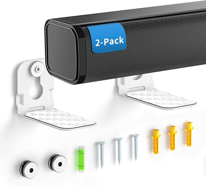 notiela 2 Pack Universal Soundbar Mount Shelf Sound Bar Mounts for Samsung, Sony, LG, Vizio, Bose, Onn and More Soundbar Wall Mount - Sound Bar Mount Under TV,White