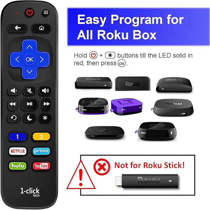 [w/Cover] 1-clicktech 2-in-1 for Roku TV and Box Remote TCL Hisense ONN Sanyo Sharp Hitachi Element Insignia Westinghouse LG JVC Magnavox Roku TV w/ 12 Opt. Channels (Remote + Turquoise Case)