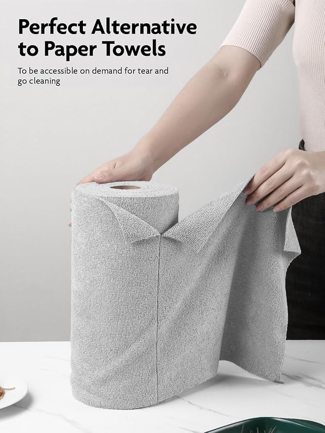 Fantasticlean Microfiber Cleaning Cloth Roll -60 Pack, Tear Away Microfiber Towels, 12" x 12", Reusable, Washable, Scratch Free, Ultra Absorbent for Car, Home Supplies (Grey & DimGrey)