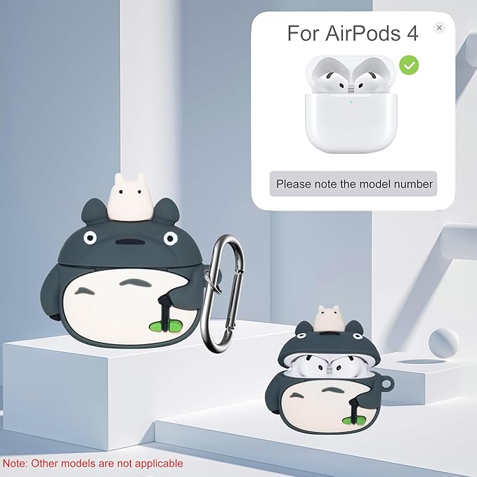 Cute Cover for AirPods 4th Generation Case 2024 - Cartoon Funny Animal Silicone Protective Cover Accessories Set for AirPods 4st Case with Magnetic Strap&Cleaning Pen Kit for Boy Girl, Grey Cat
