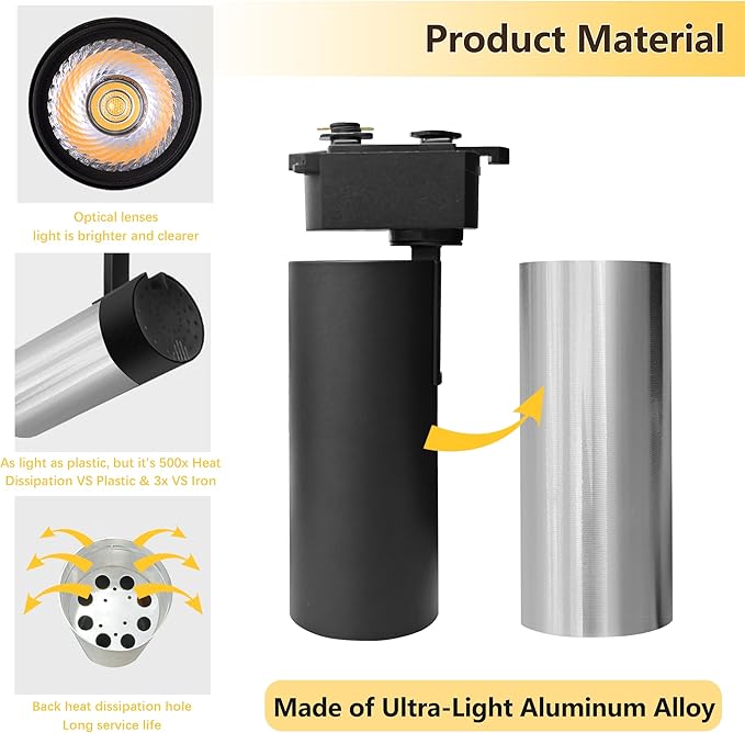 Super Brightness 25W 2000lm H Type Black LED Track Lighting Kit System，6000K Cool Light Dimmable Brightness，with 13 FT Track Rails, Ceiling Spotlight Fixture with Installation Package,