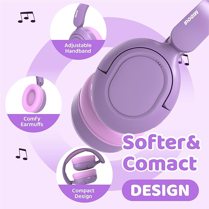 MIDOLA Kids Headphones Active Noise Cancelling Wireless Bluetooth 5.4 Volume Limited 85/94dB Foldable Over Ear,Headset with Mic Type C Charging for Boy Girl Toddler Child Pad Tablet Lavender Purple