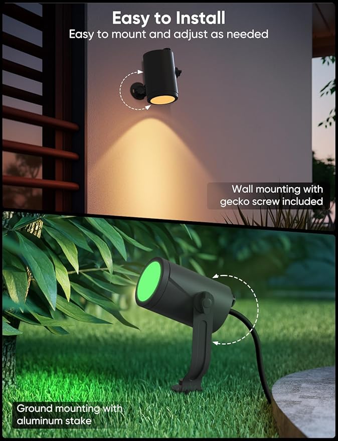 APPECK Smart Outdoor Spot Lights 24W, RGBCW Color Changing Landscape Lights 4 Pack, IP65 Waterproof Low Voltage Landscape Lighting, App/Voice/Remote Control, for Garden Yard Pathway Holiday Decor