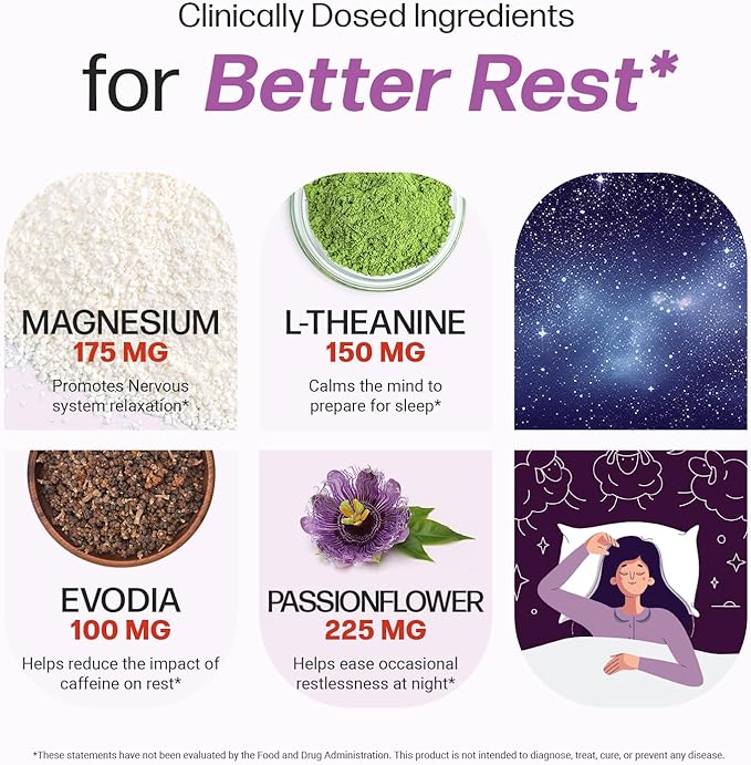 Life Happns Melatonin-Free Sleep Aid for Adults – Triple Magnesium, L-Theanine, Passionflower & Evodia for Deep, Restorative Sleep & Waking Refreshed | Non-Habit-Forming Natural Sleep Relaxation