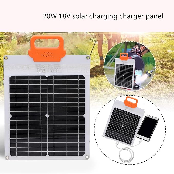 FTVOGUE 20W Portable Solar Panel Charger Monocrystalline Solar Panel with USB C Output for Outdoor Travel Camping and Emergency Power