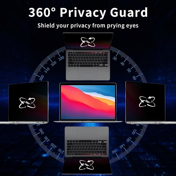 Flip 360° Privacy Screen Filter for MacBook Pro 13-inch (2016-2024, M1, M2，M3) and MacBook Air 13 (2016-2023, M1), Detachable Laptop Privacy Filter with Camera Cover Slide, Anti-Glare Blue