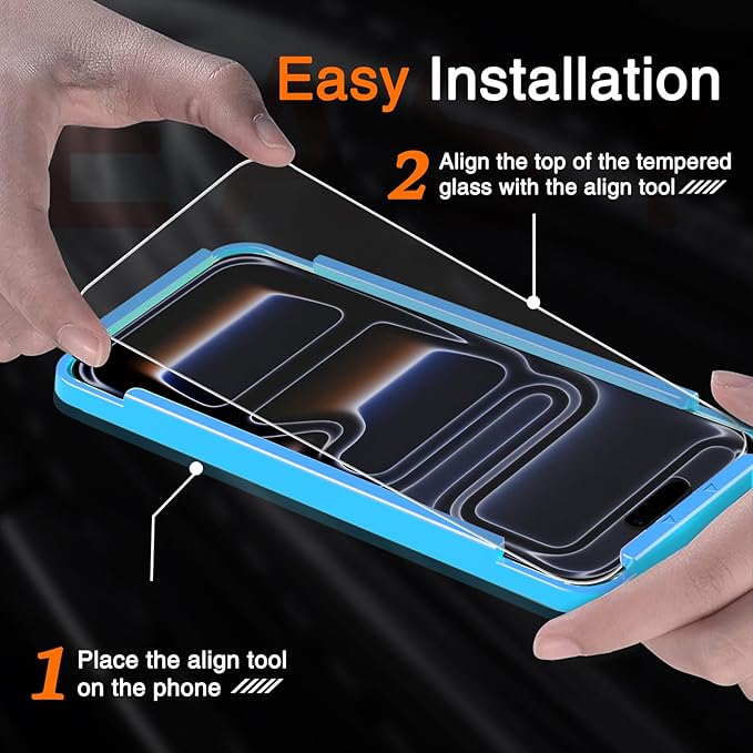 Milomdoi 3 Pack Matte Screen Protector for iPhone 17 Pro [Phone Case Friendly] Tempered Glass Accessories Film, Shatterproof No Bubble, Easy Installation with Mounting Frame for Apple