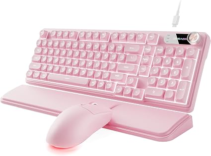 EWEADN Wired Keyboard and Mouse Combo with Detachable Wrist Rest - Pink
