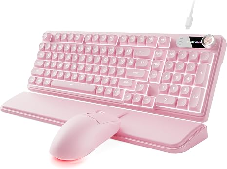 EWEADN Wired Keyboard and Mouse Combo with Detachable Wrist Rest - Pink