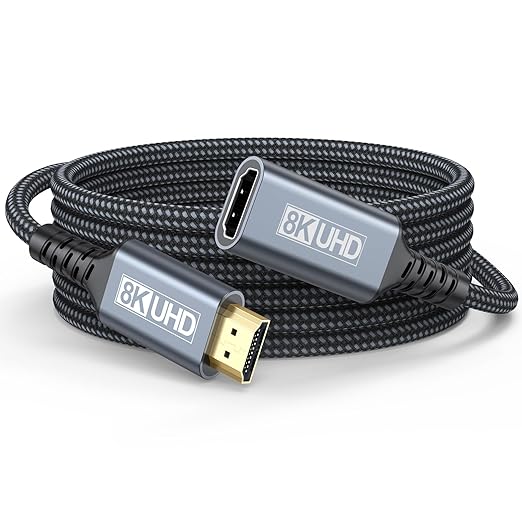 8K HDMI Extender Cable 6FT, 48Gbps HDMI Extension Cable Male to Female Adapter Support 8K@60Hz/4K@120Hz/Dynamic HDR/eARC, Compatible with Fire Stick/Roku Stick/HDTV/Monitor/Laptop/PS5/PS4