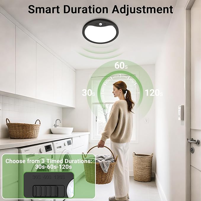 zemty 12inch Motion Sensor Ceiling Lights Wired, 24W 2400lm 3CCT/3 Mode/30-120s Timer, Bright Black LED Flush Mount Light Fixture Motion Activated for Closet Pantry Hallways Stairwells Garage